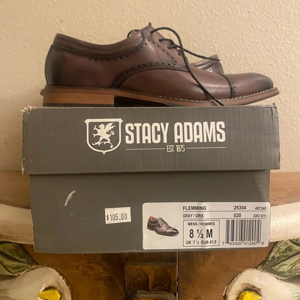 NIB Stacy Adams Flemming Grey Leather Men's Dress Oxford Shoes